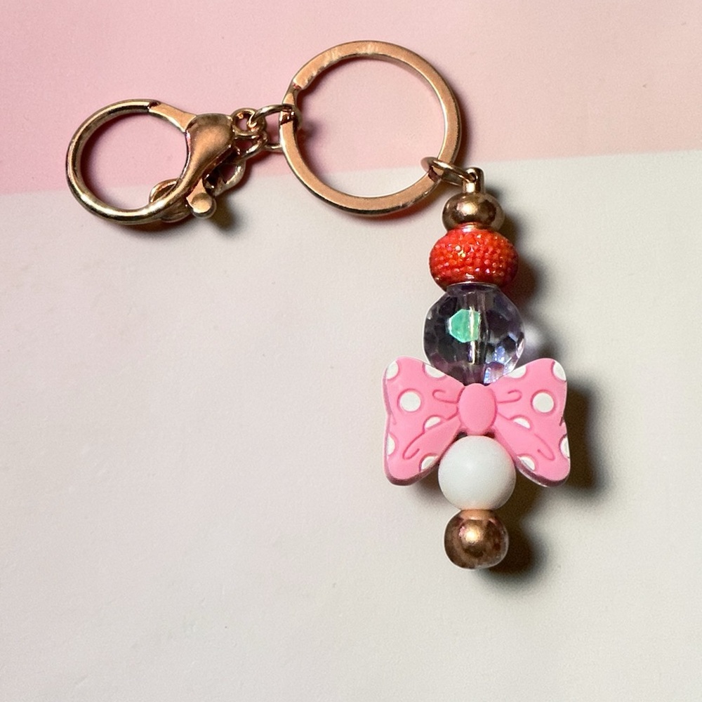 Pink Bow Bag Charm Rose Gold Tone Coquette Balletcore Feminine Luxe Purse